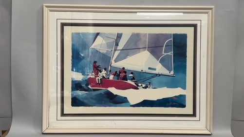 FRAMED PAINTING OF A SAILING SCENE