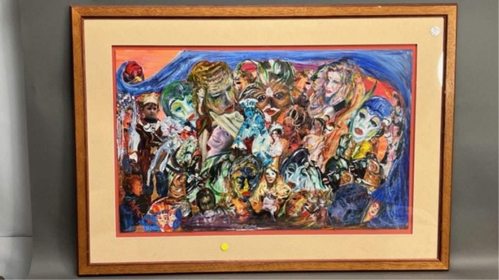 FRAMED CONTEMPORARY ARTWORK: Framed. A contemporary artwork of a collage with many different faces. Signature on the bottom to read Leo Witte.