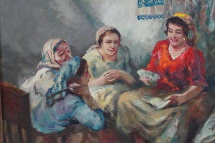 OIL PAINTING ON CANVAS OF LADIES GATHERING