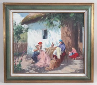 FRAMED OIL ON CANVAS PAINTING OF TWO LADIES