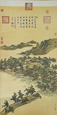 CHINESE SCROLL PRINT OF LANDSCAPE: SIGNATURE TO READ DONG BANGDA(1699-1769or1774)H: 39 5/8 in. x W: 19 1/2 in.