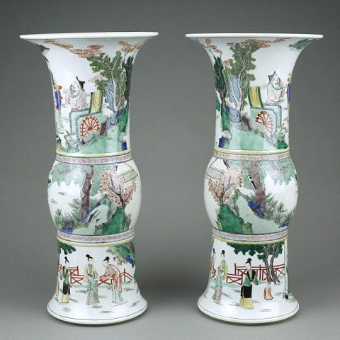 ANTIQUE PAIR OF CHINESE FAMILLE VERTE YANYAN VASES - 2