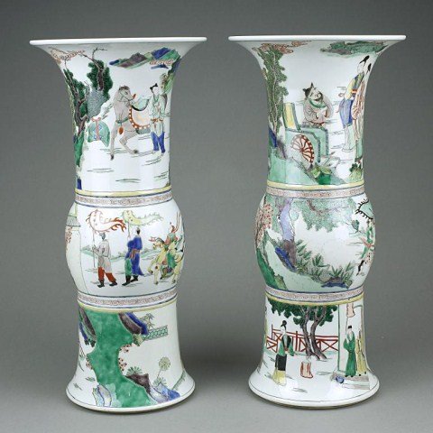 ANTIQUE PAIR OF CHINESE FAMILLE VERTE YANYAN VASES - 3