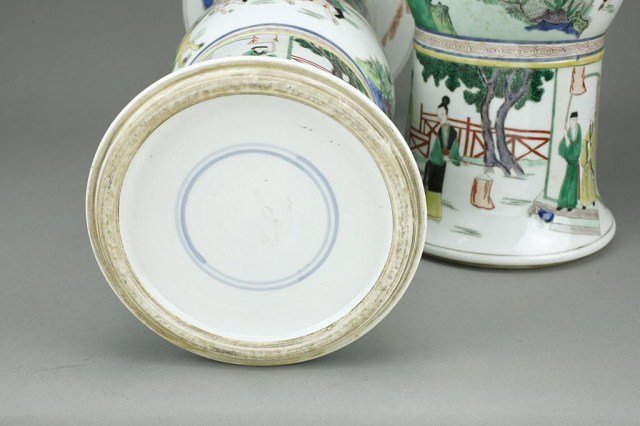 ANTIQUE PAIR OF CHINESE FAMILLE VERTE YANYAN VASES - 4