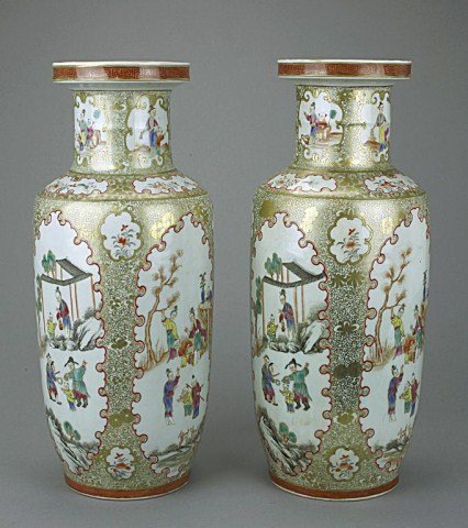 ANTIQUE PAIR OF CHINESE FAMILLE ROSE GILDED VASES - 3