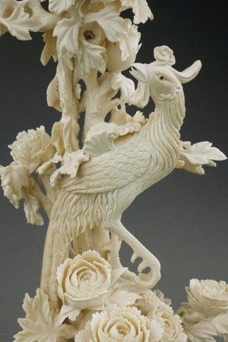 FINE CHINESE CARVED IVORY PUZZLE BALL WITH PHOENIX - 3