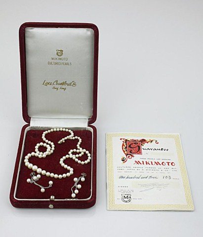 MIKIMOTO PEARL NECKLACE AND EARRINGS, 1957 - 2