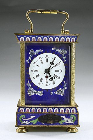 CLOISONNE ENAMELED DESK CLOCK: H: 6 3/4 in.