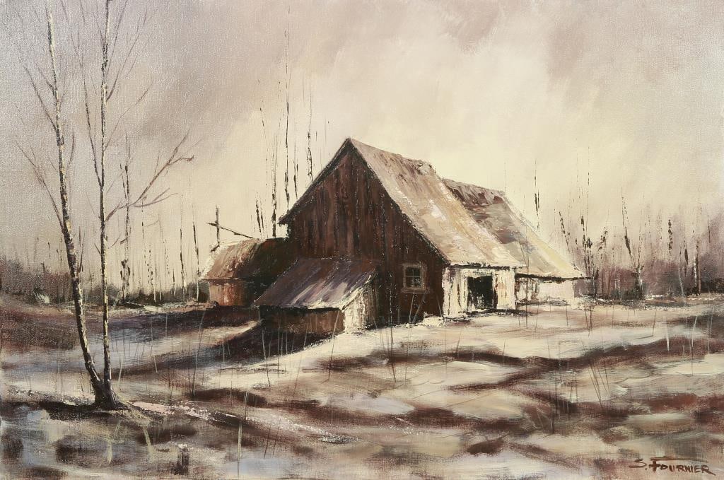 OIL PAINTING OF AN ABANDONED BARN BY S. FOURNIER (1 of 4)