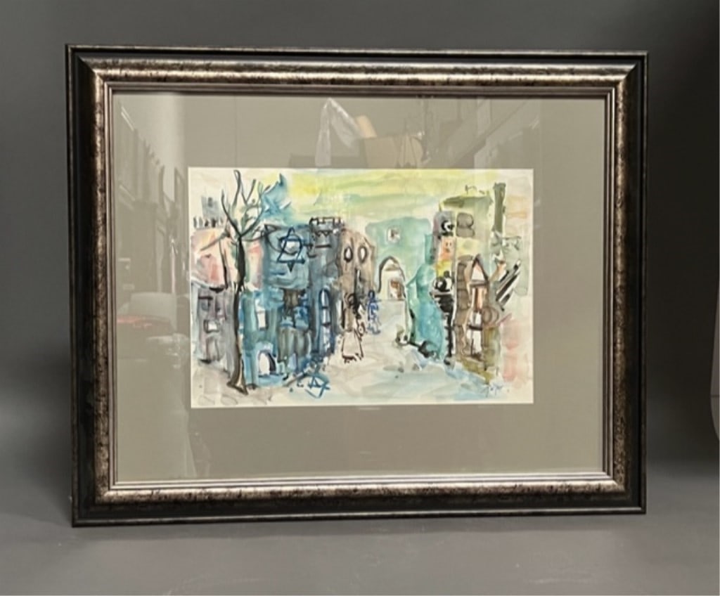FRAMED PAINTING OF A CITY STREET SCENE: Framed. A beautiful painting that depicts a city street scene. Signed on the bottom right. Size: H: 13 1/2 in. L: 19 1/4 in. ( FRAME H: 26 1/2 in. L: 32 5/8 in.)