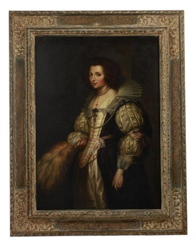 OIL PAINTING ON CANVAS, OF MARIA SCHOFFMANN: Marie Schoffmann (Austrian, 1859-1941) A portrait of Maria de Tassis, after Sir Anthony van Dyck. Inscribed on the reverse: 'Gröfur Tasis nach Van Dyck gemalt, von /Maria Schöffmann, Kunstmalerin Wi