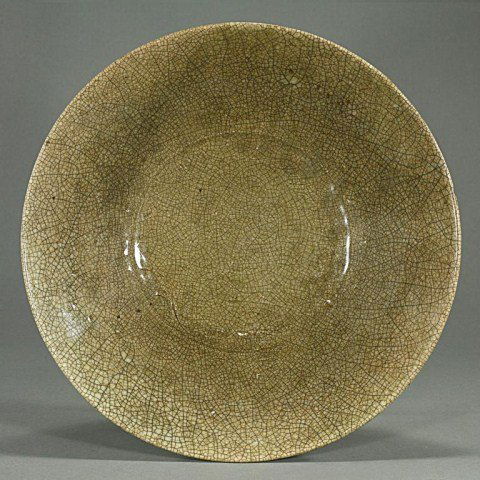 ANTIQUE CHINESE SONG DYNASTY CRACKLEWARE BOWL: from the British School of Archaeology in Egypt. Diameter: 12 5/8 in. x H: 3 in.