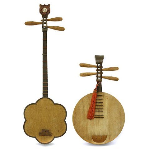 TWO CHINESE BANJOS: H: 36 1/2 in.
