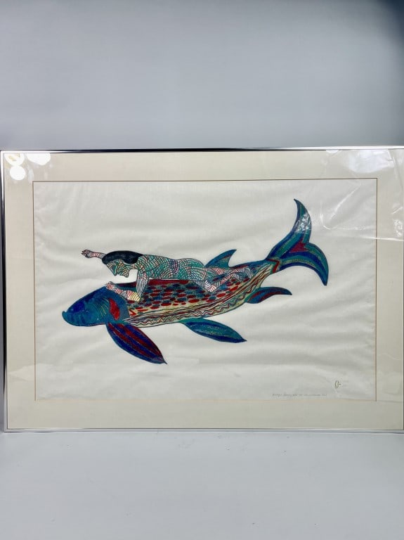 WILLIAM NOAH, INUIT (1943 - 2020): Framed. A print on paper, titled "Quviuq?s Journey." Pencil signed on bottom right, and numbered 20/50. William Noah was a graphic artist based out of Qamani?tuaq (Baker Lake), NU, who also worked in 