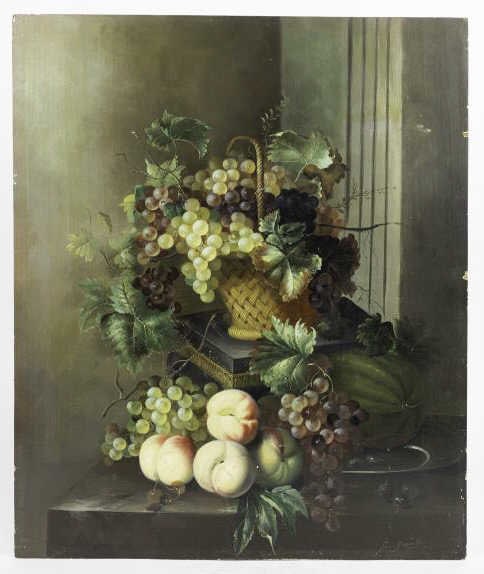 OIL ON BOARD PAINTING OF STILL LIFE: Signed on bottom right to read F. Jaialb. L: 20 in. H: 24 in.