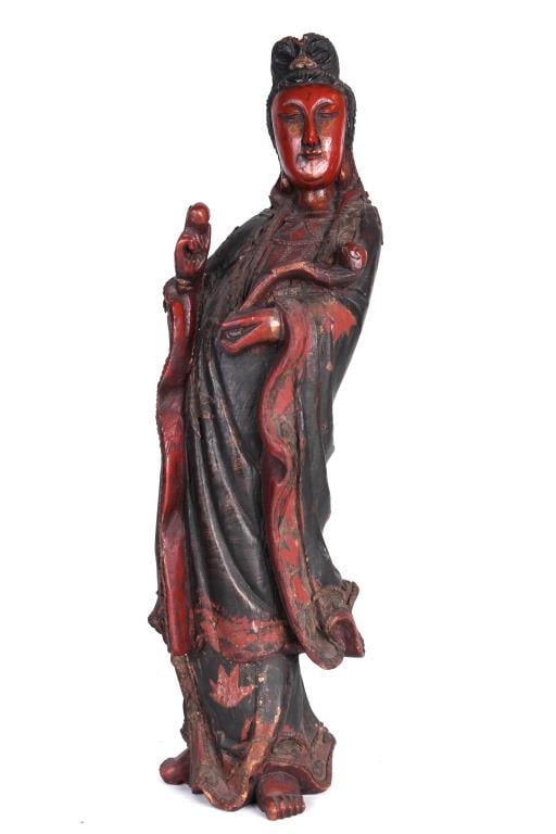 CHINESE CARVED RED LACQUER GUANYIN (1 of 2)