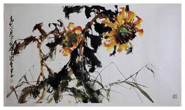 CHINESE PAINTING SIGNED ZHAO SHAO ANG: Zhao Shao'ang (1905~1998) was born in Guangdong Province. He was an excellent representative of Lingnan painting style. Together with SiTu Qi, Li XiongCai, Guan ShanYue and Yang ShanShen, the five of 