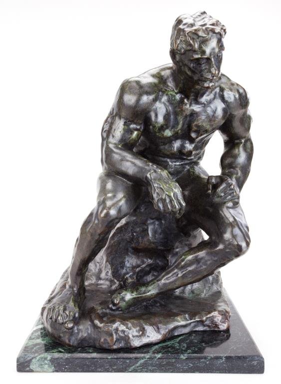 'THE AMERICAN ATHLETE' BRONZE STATUE BY RODIN