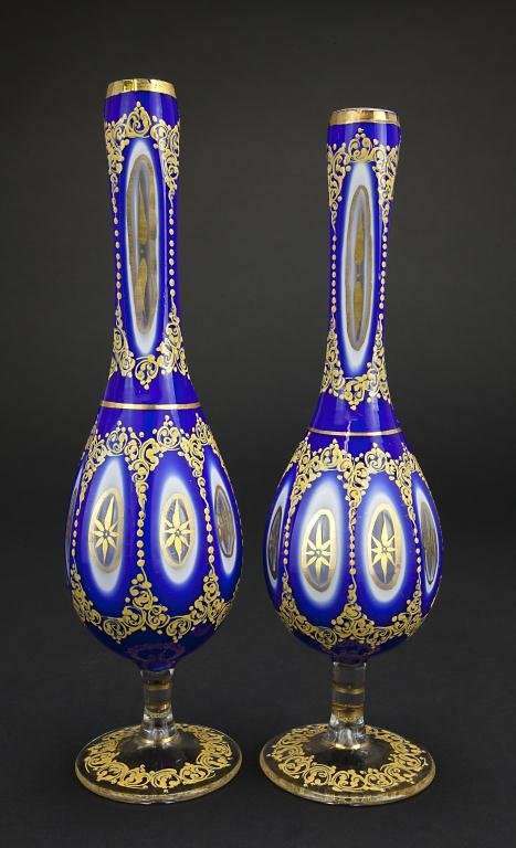 PAIR OF BOHEMIAN GLASS ROSE WATER BOTTLES (1 of 3)