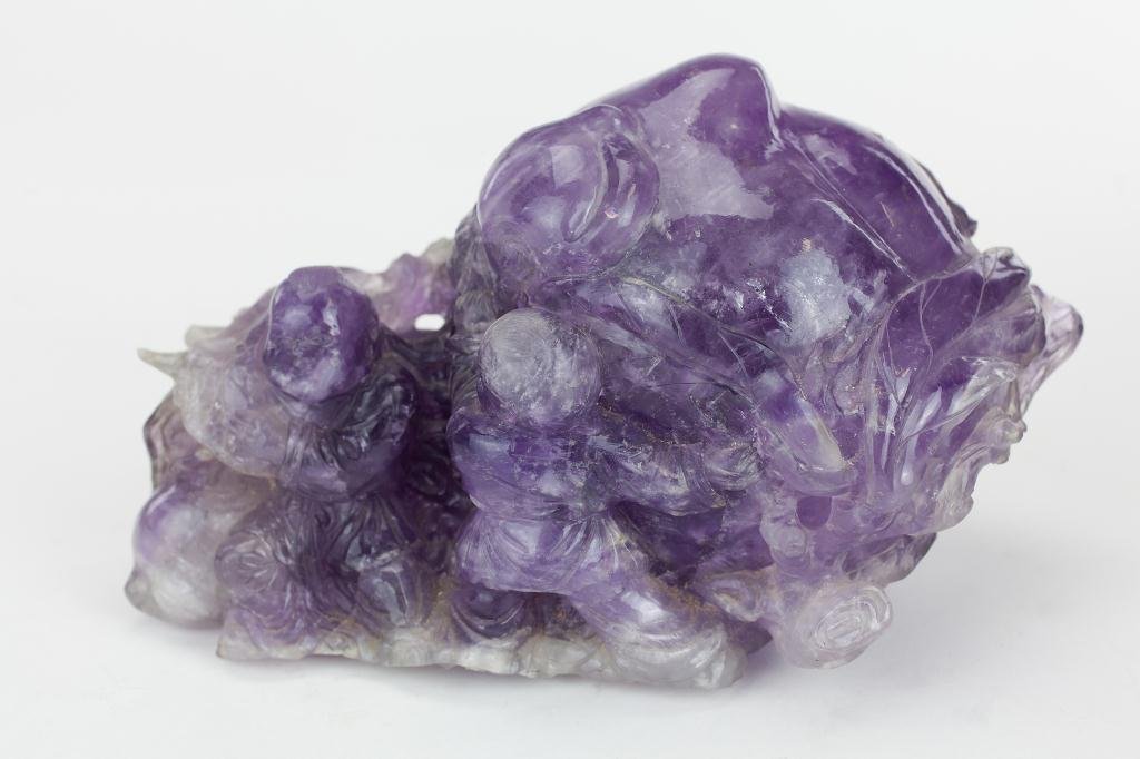 CHINESE AMETHYST CARVING OF CHILDREN & LARGE PEACH (1 of 3)