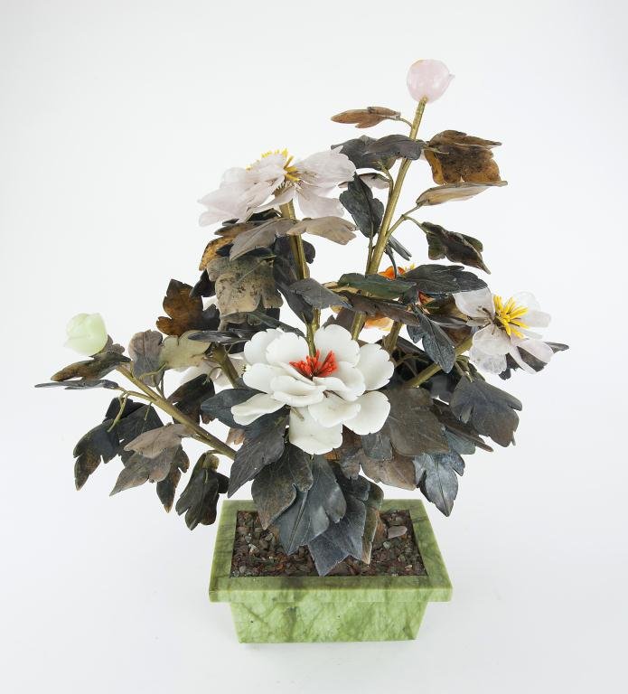 CARVED JADE AND STONE PRUNUS TREE (1 of 2)