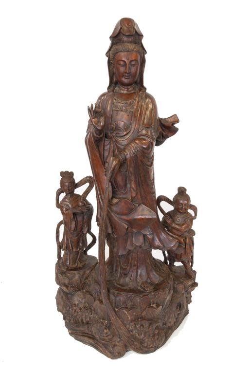 LARGE CARVED CHINESE WOOD GUANYIN (1 of 2)