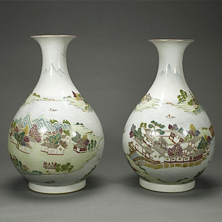 PAIR OF CHINESE FAMILLE ROSE PEAR SHAPED VASES (1 of 4)