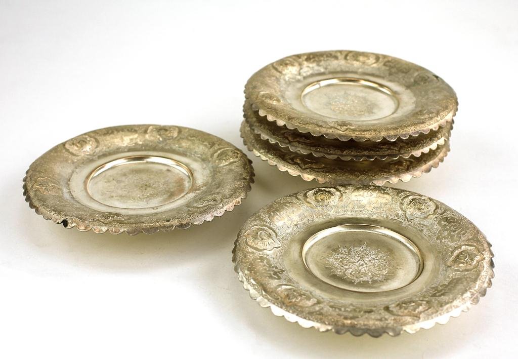 SET OF FIVE SMALL PERSIAN SILVER PLATES (1 of 2)