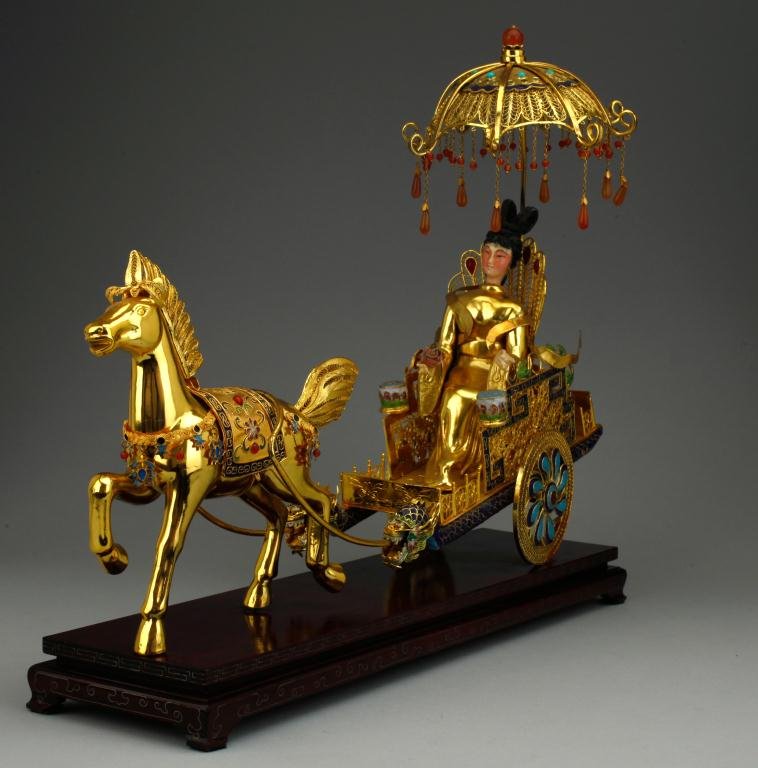 CHINESE GOLD-PLATED SILVER & AGATE ENAMELED FIGURE (1 of 5)