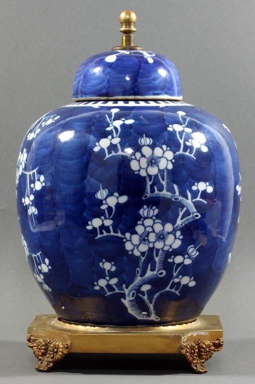 CHINESE BLUE AND WHITE ORMOLU MOUNTED GINGER JAR (1 of 9)