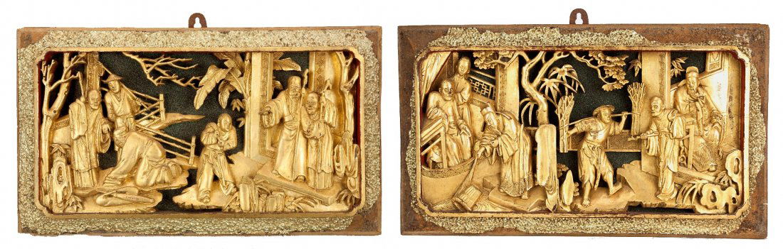 ANTIIQUE PAIR OF CARVED CHINESE GILTWOOD PANELS (1 of 3)