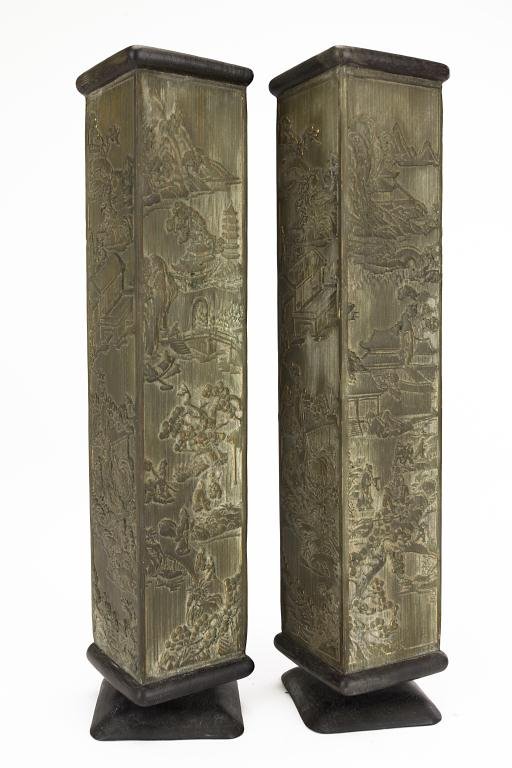 PAIR OF CHINESE CARVED SQUARE BAMBOO STANDS (1 of 2)