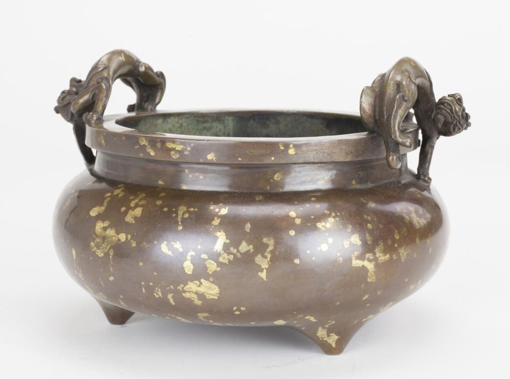 CHINESE BRONZE WITH GOLD SPLASH CENSER (1 of 4)