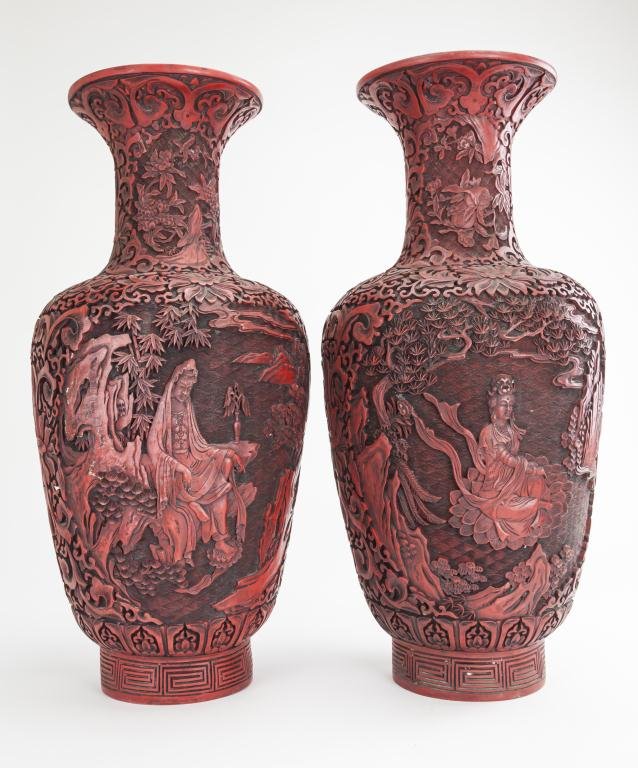 PAIR OF CHINESE RED LACQUER VASES (1 of 1)