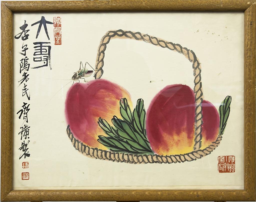 CHINESE FRAMED PAINTING OF PEACHES (1 of 2)