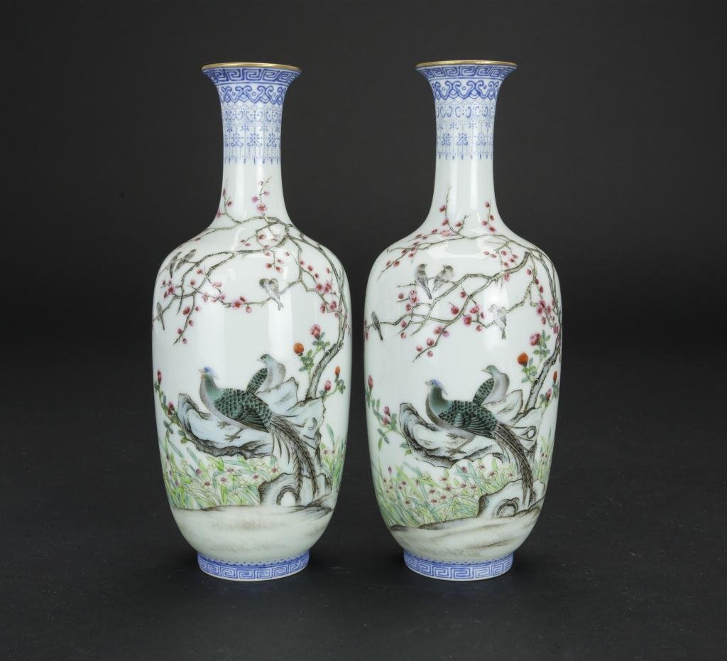 PAIR OF SMALL CHINESE VASES WITH CHERRY BLOSSOMS (1 of 2)