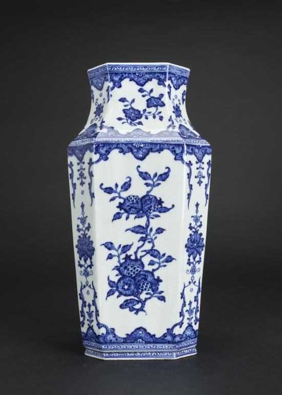 CHINESE BLUE AND WHITE RECTANGLE VASE (1 of 2)