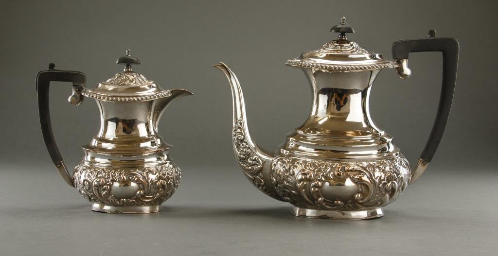 TWO ENGLISH  SILVER-PLATED TEAPOT WITH COFFEE POT (1 of 3)
