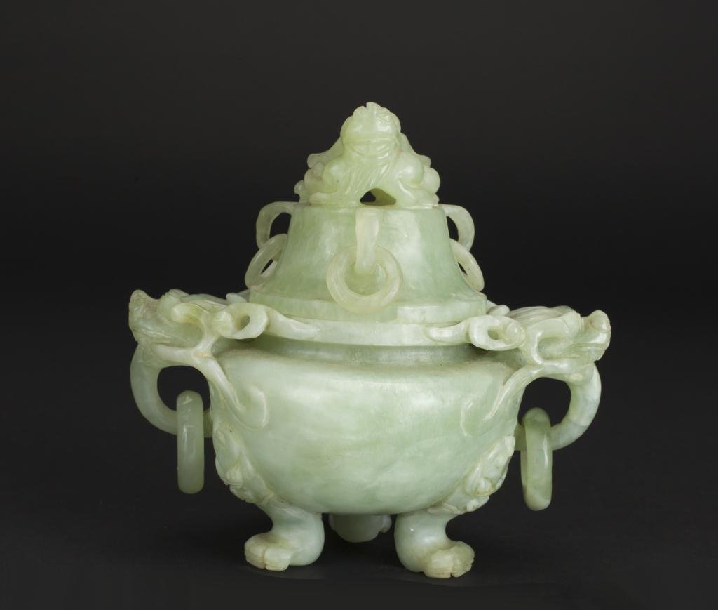 CHINESE CARVED JADE TRIPOD CENSER (1 of 2)