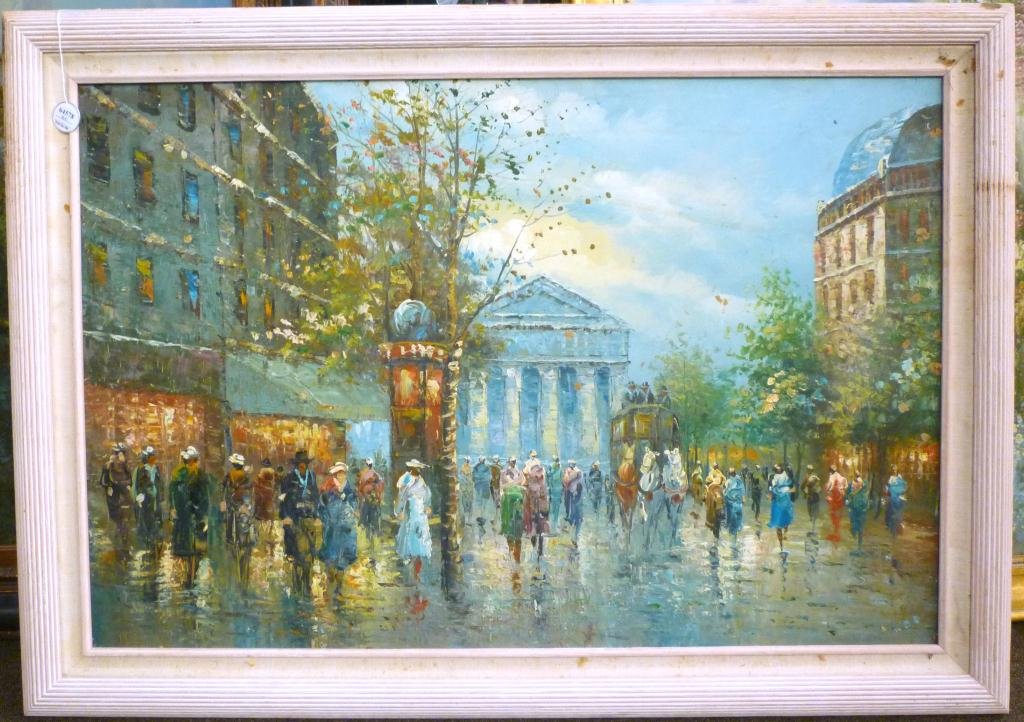 FRAMED OIL ON CANVAS PAINTING OF A CITY (1 of 1)
