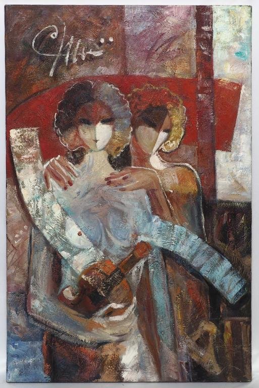 PAINTING OF TWO NUDE WOMAN WITH VIOLIN: PAINTING OF TWO NUDE WOMAN WITH VIOLIN 24 x 36 inches