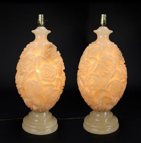 TWO EARLY 20TH C. CARVED ALABASTER INSIDE LIT LAMPS (1 of 2)