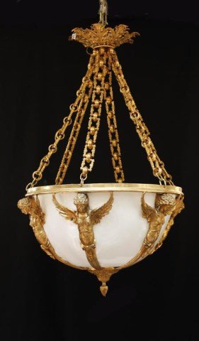 GILT BRONZE CHANDELIER WITH SIX-CAST ANGELS (1 of 3)