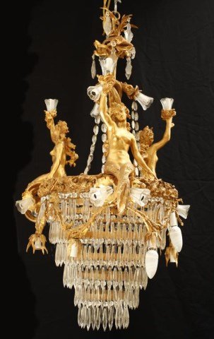 GILT BRONZE AND HANGING CRYSTAL CHANDELIER (1 of 3)