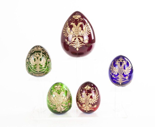 FIVE RUSSIAN FABREGE GLASS EGGS (1 of 6)