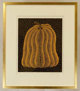 FRAMED YAYOI KUSAMA LITHOGRAPH: Signed and dated, 1999. Numbered 11/110. Titled "Pumpkin". H: 17 1/4 in. x W: 14 1/4 in.