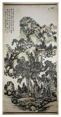 CHINESE SCROLL PAINTING OF A LANDSCAPE (1 of 3)