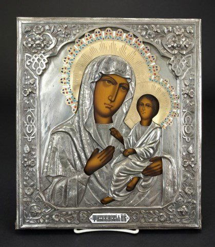 PAINTED RUSSIAN ICON WITH METAL OVERLAY (1 of 5)