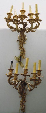 PAIR OF FIVE-LIGHT GILT BRONZE WALL SCONCES (1 of 4)