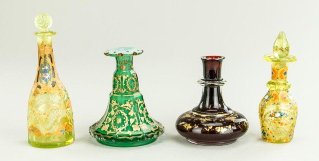 SET OF FOUR SMALL BOHEMIAN CUT GLASS BOTTLES (1 of 8)